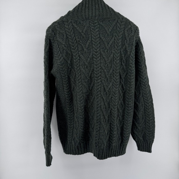 Inis Crafts Cable Knit Sweater XL Green Ireland Merino Wool Shawl Collar - Picture 3 of 8